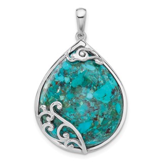 Sterling Silver Rhodium-plated Reconstituted Turquoise Teardrop Pendant
