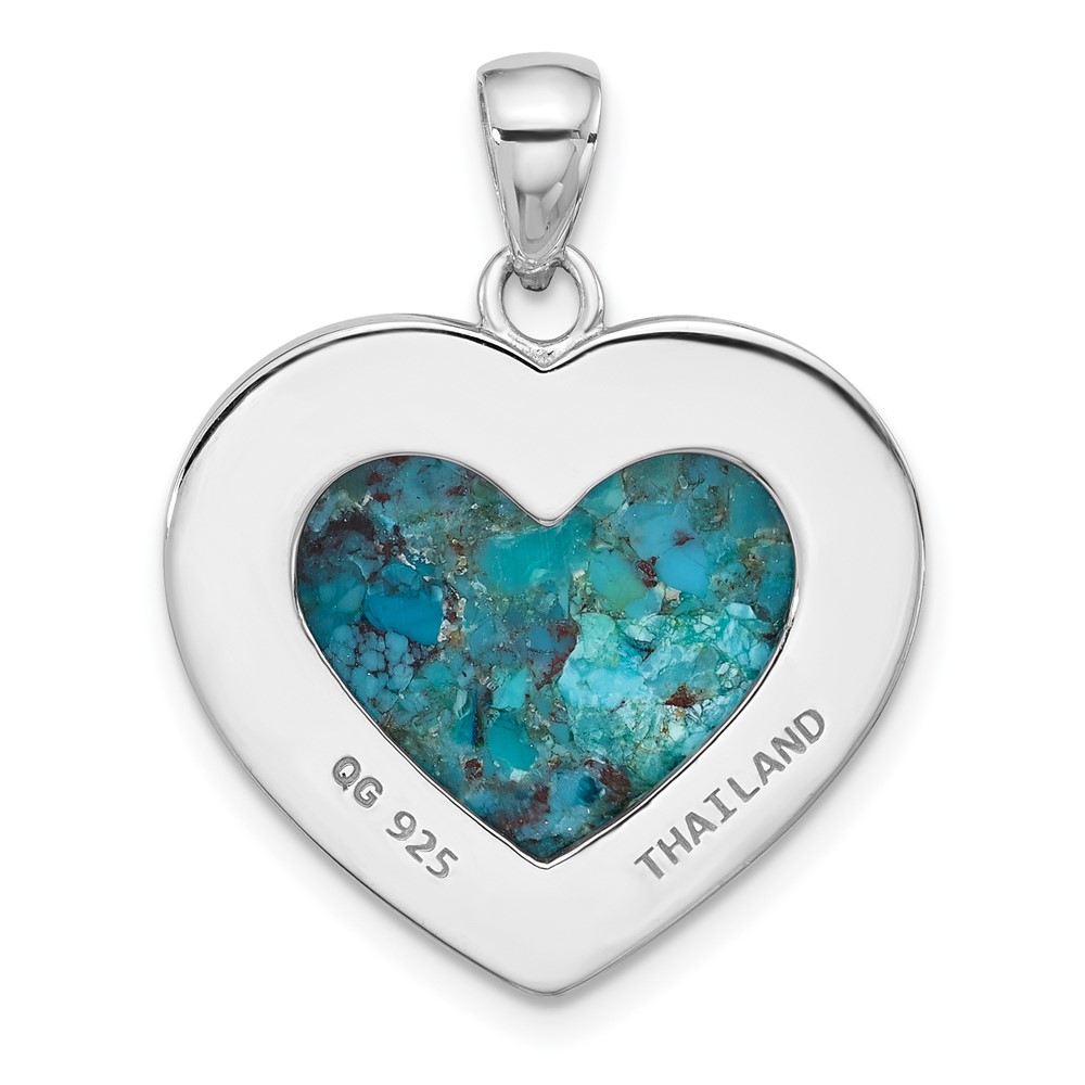 Sterling Silver Rhodium-plated Reconstituted Turquoise Heart Pendant (QP5757)
