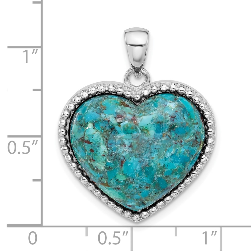 Sterling Silver Rhodium-plated Reconstituted Turquoise Heart Pendant (QP5757)