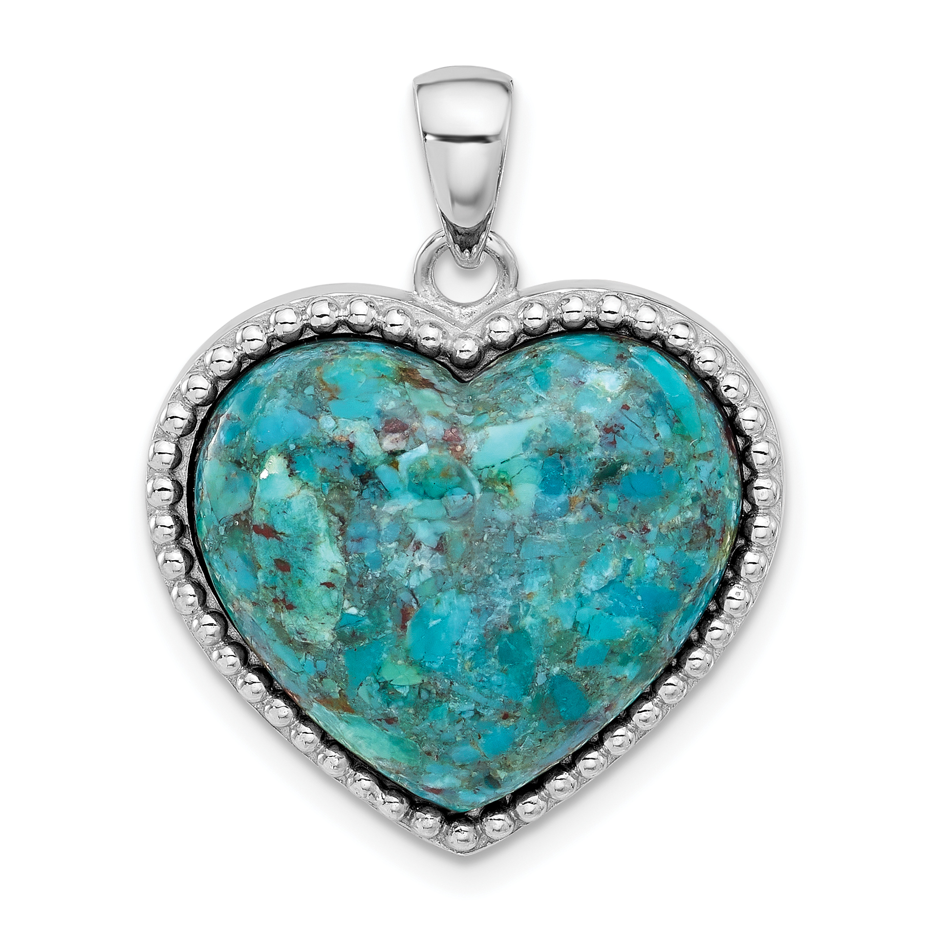 Sterling Silver Rhodium-plated Reconstituted Turquoise Heart Pendant (QP5757)