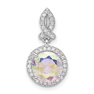 Sterling Silver Rhodium-plated Iridescent CZ Pendant