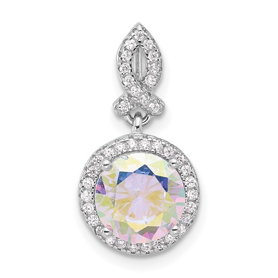Sterling Silver Rhodium-plated Iridescent CZ Pendant