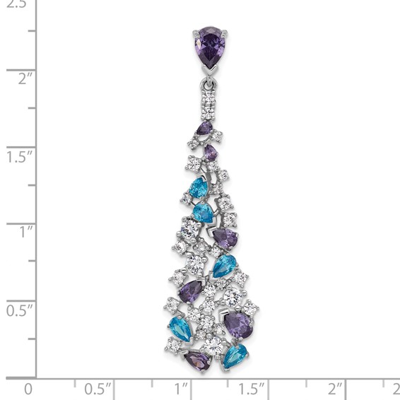 Sterling Silver Rh-plated Polished White/Blue/Purple CZ Teardrop Pendant