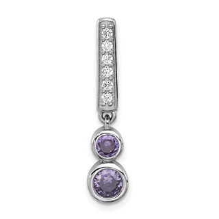 Sterling Silver Rhodium-plated Polished Purple CZ Chain Slide