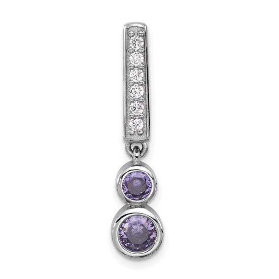 Sterling Silver Rhodium-plated Polished Purple CZ Chain Slide