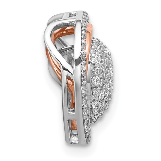 Sterling Silver Rh-plated and Rose-tone CZ 3-piece Interchangeable Heart