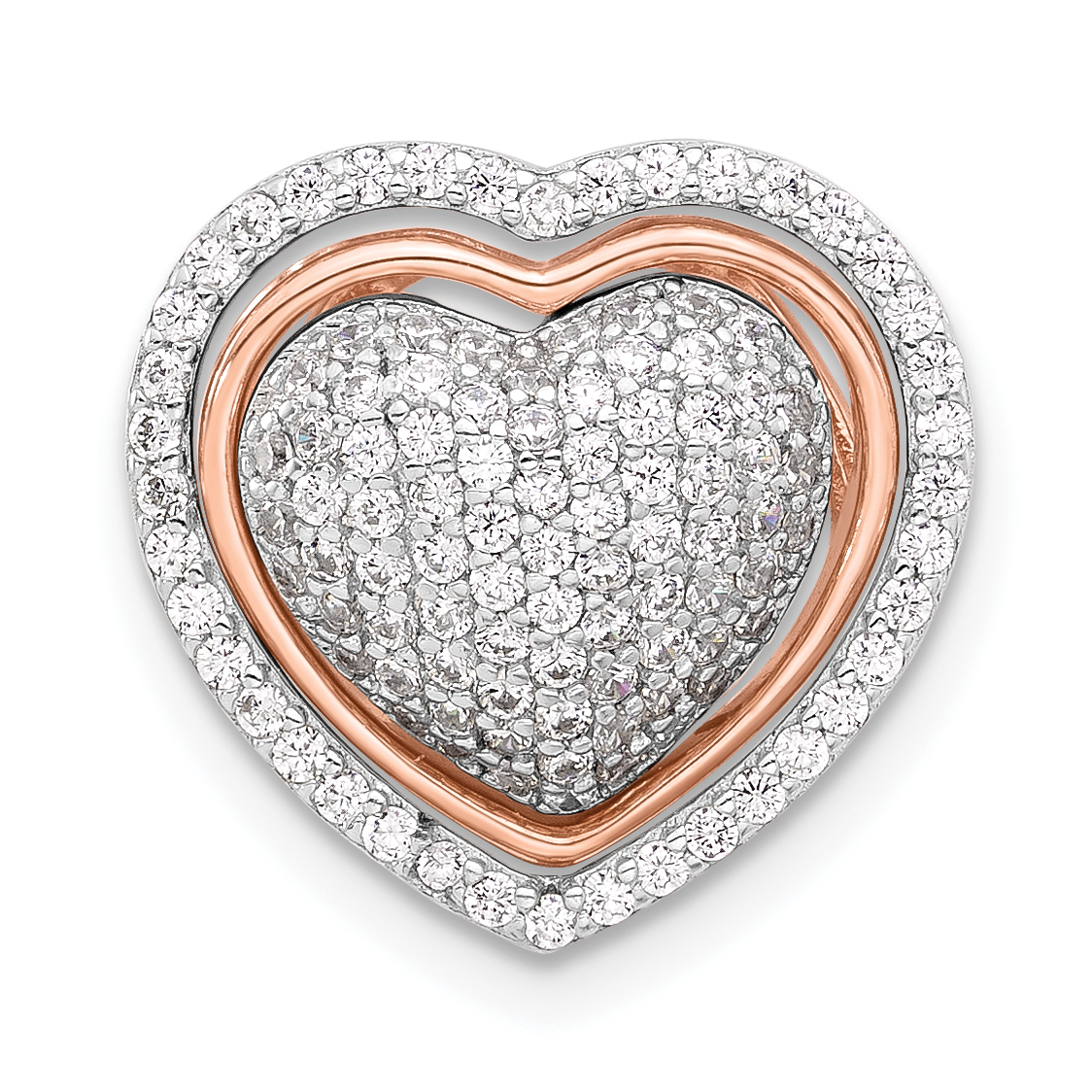 Sterling Silver Rh-plated and Rose-tone CZ 3-piece Interchangeable Heart (QP5775)