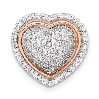 Sterling Silver Rh-plated and Rose-tone CZ 3-piece Interchangeable Heart