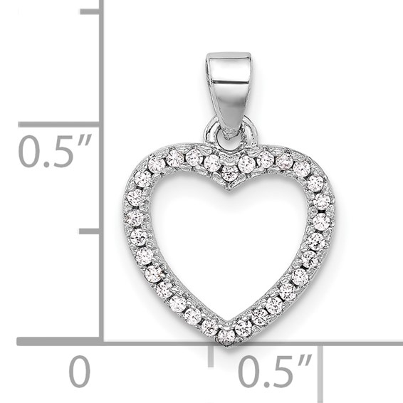 Sterling Silver Rhodium-plated CZ Heart Pendant