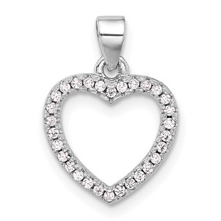 Sterling Silver Rhodium-plated CZ Heart Pendant