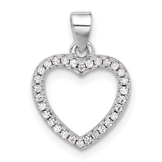 Sterling Silver Rhodium-plated CZ Heart Pendant