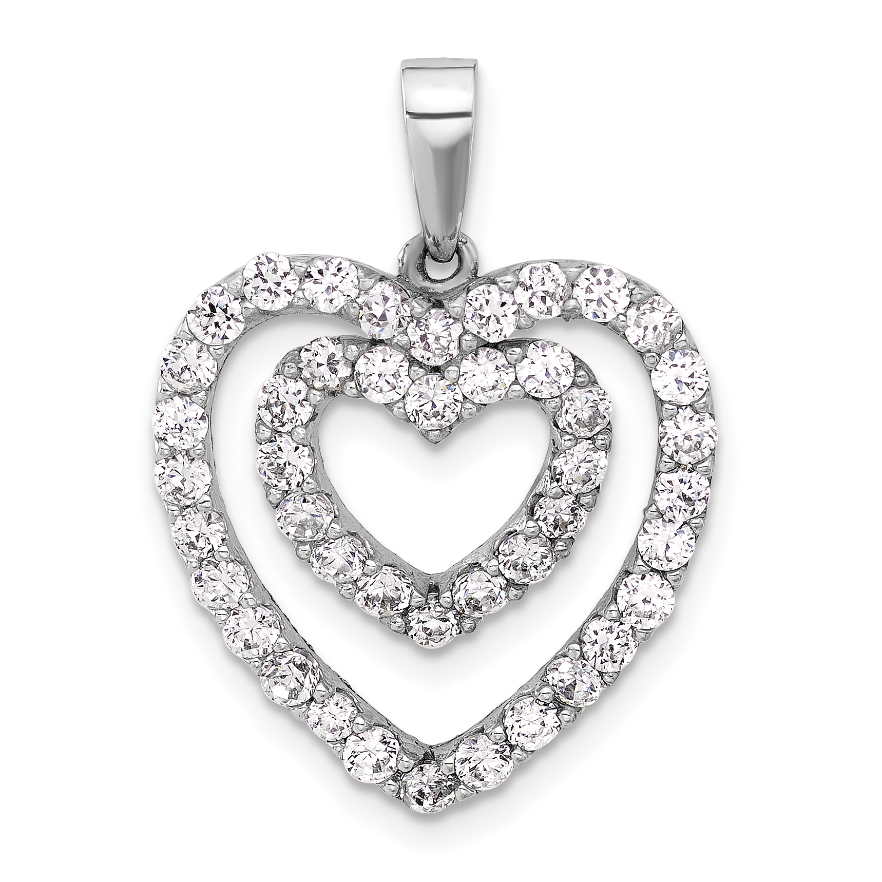 Sterling Silver Rhodium-plated CZ Double Heart Pendant (QP5779)