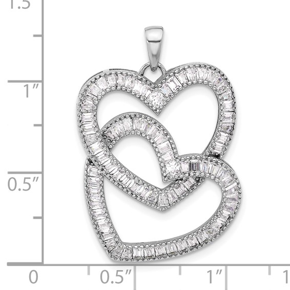 Sterling Silver Rhodium-plated Intertwined CZ Hearts Pendant