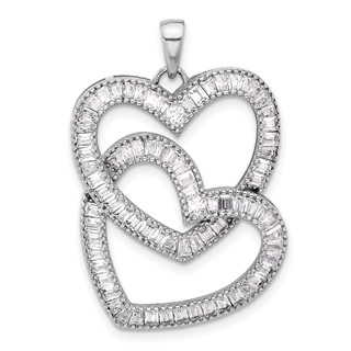 Sterling Silver Rhodium-plated Intertwined CZ Hearts Pendant