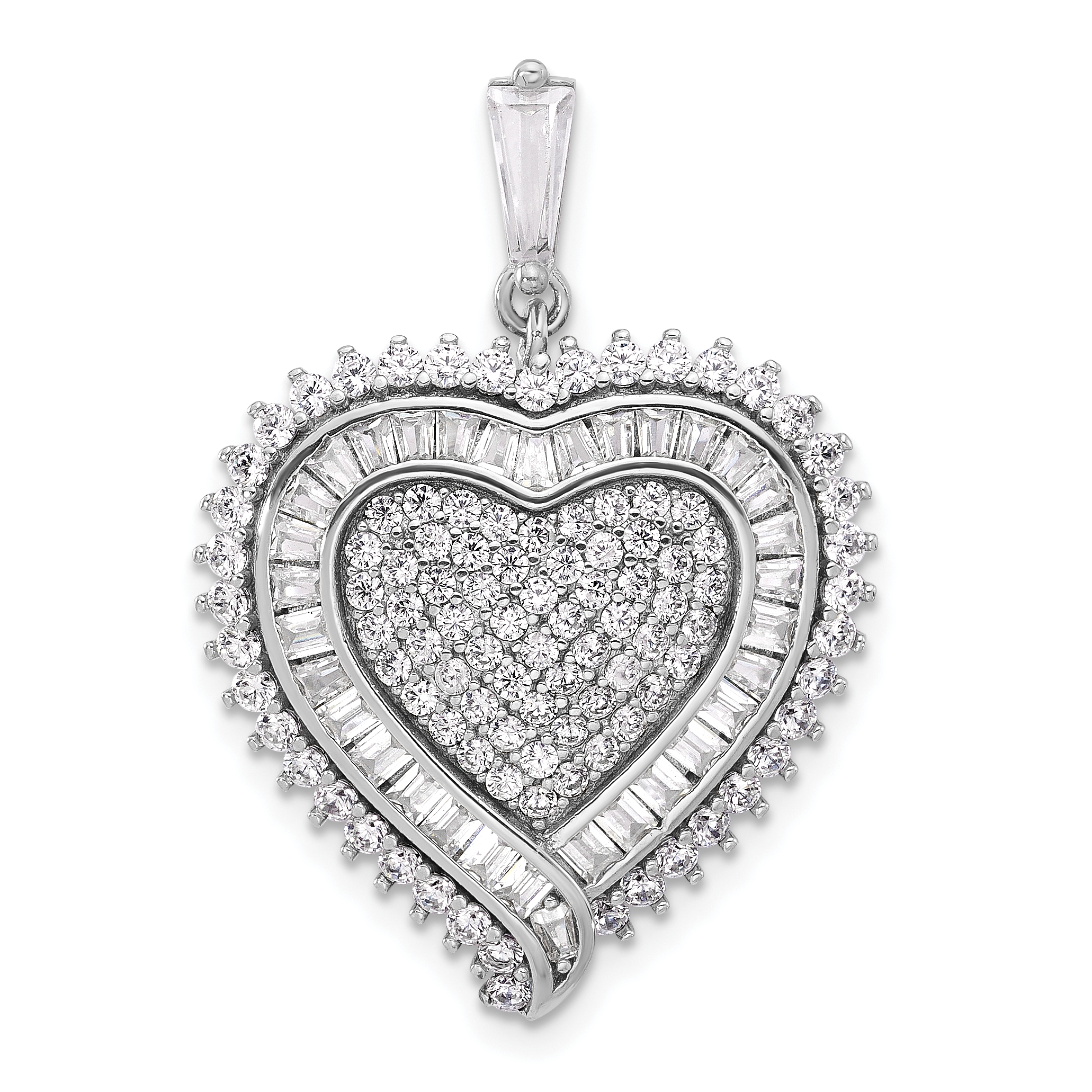 Sterling Silver Rhodium-plated CZ Heart Pendant (QP5783)