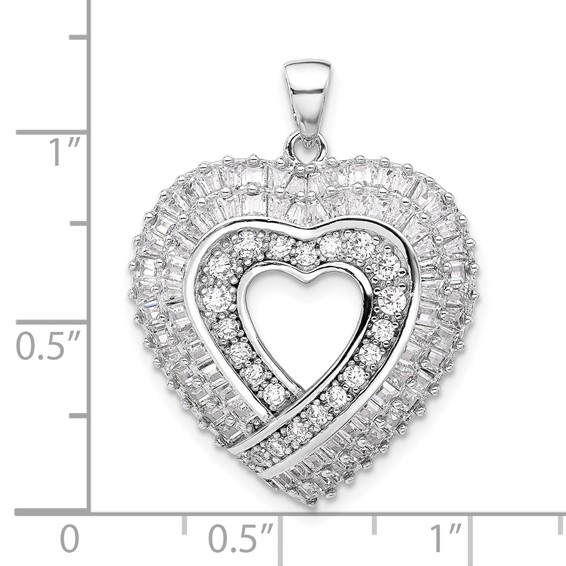 Sterling Silver Rhodium-plated CZ Heart Pendant