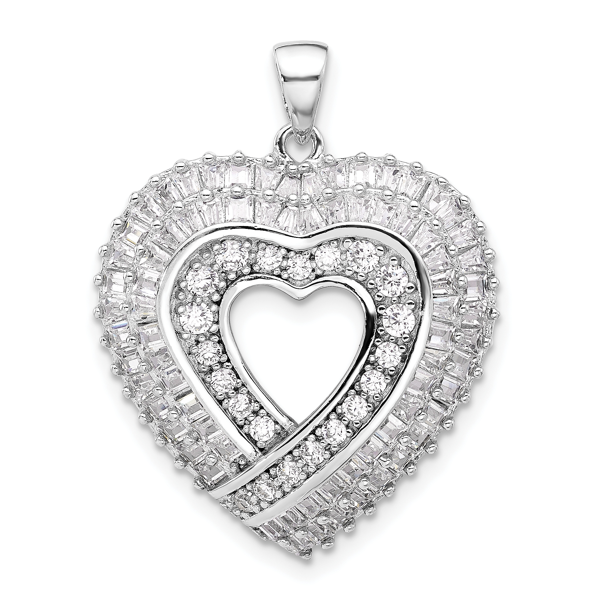 Sterling Silver Rhodium-plated CZ Heart Pendant (QP5784)