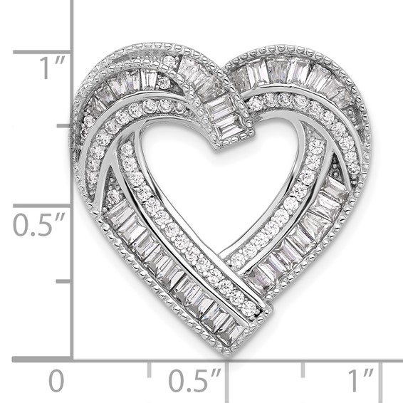 Sterling Silver Rhodium-plated CZ Heart Chain Slide Pendant