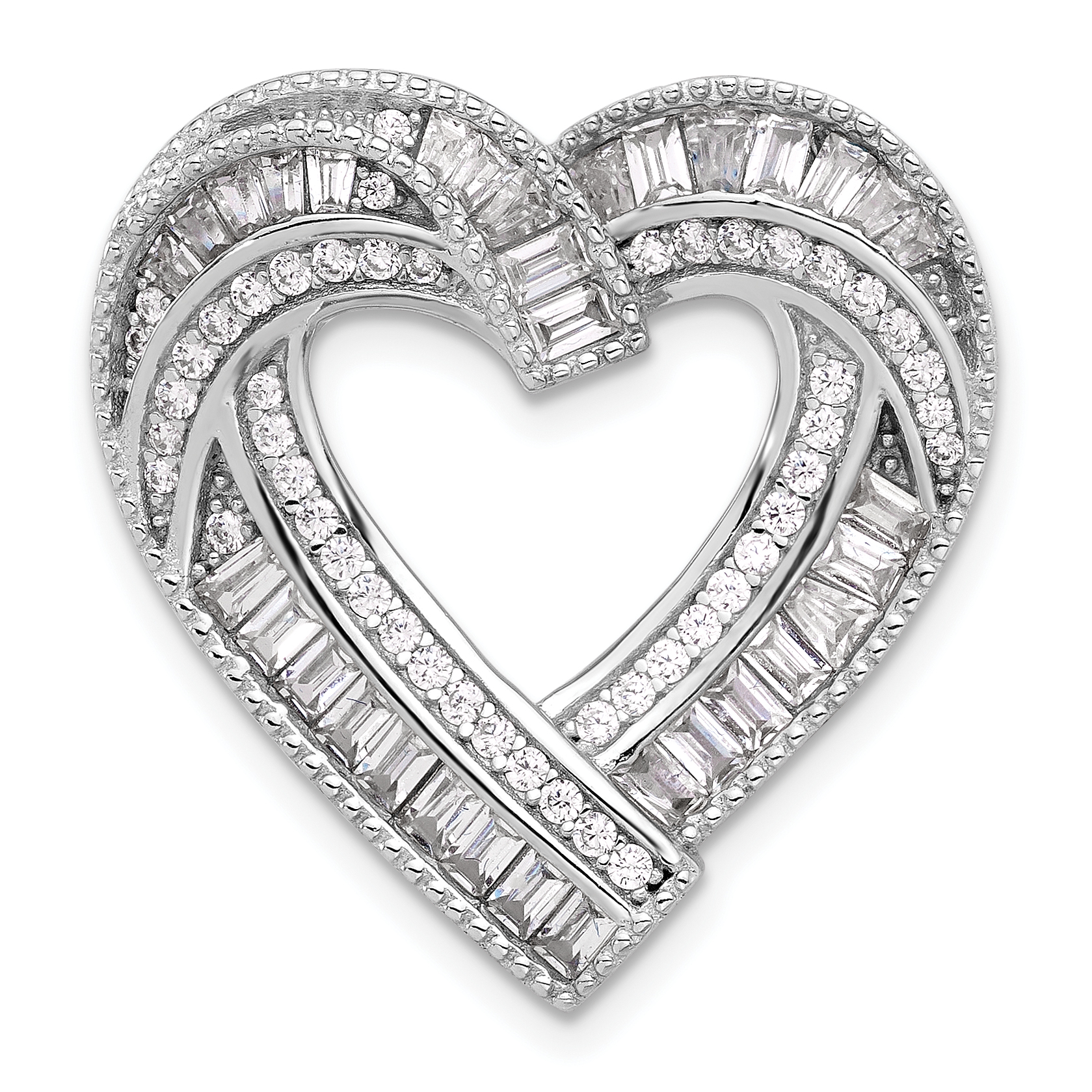 Sterling Silver Rhodium-plated CZ Heart Chain Slide Pendant (QP5785)