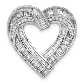 Sterling Silver Rhodium-plated CZ Heart Chain Slide Pendant