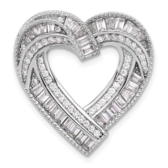 Sterling Silver Rhodium-plated CZ Heart Chain Slide Pendant