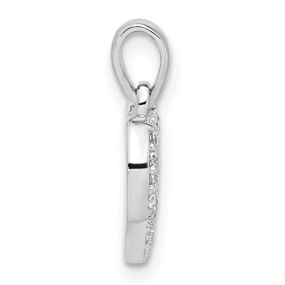 Sterling Silver Rhodium-plated Polished and CZ Pave Heart Pendant