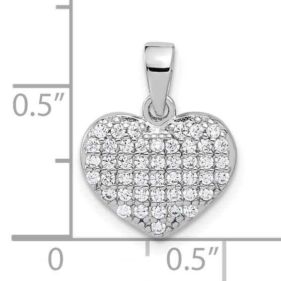 Sterling Silver Rhodium-plated Polished and CZ Pave Heart Pendant