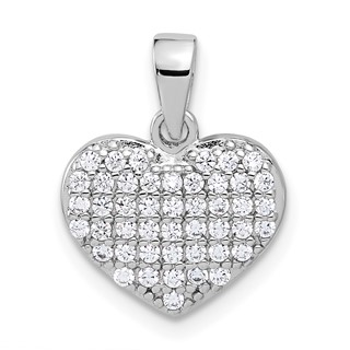 Sterling Silver Rhodium-plated Polished and CZ Pave Heart Pendant