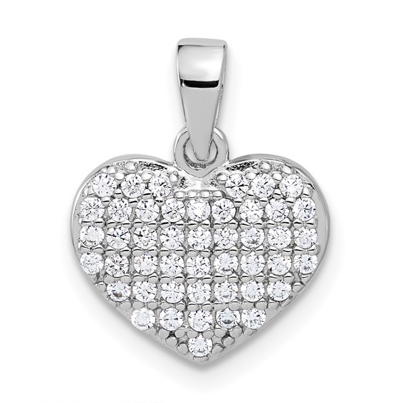 Sterling Silver Rhodium-plated Polished and CZ Pave Heart Pendant