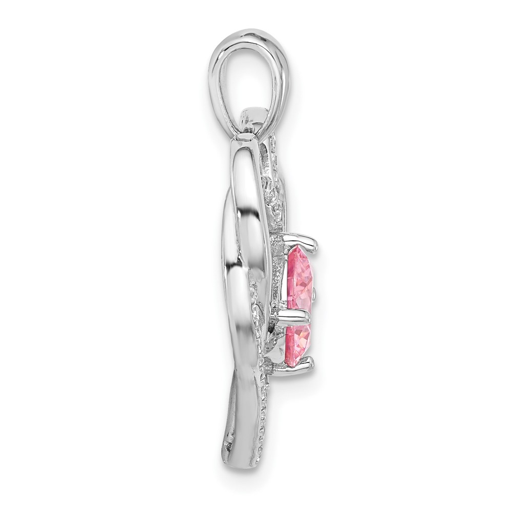 Sterling Silver Rhodium-plated Pink and White CZ Double Heart Pendant (QP5793)