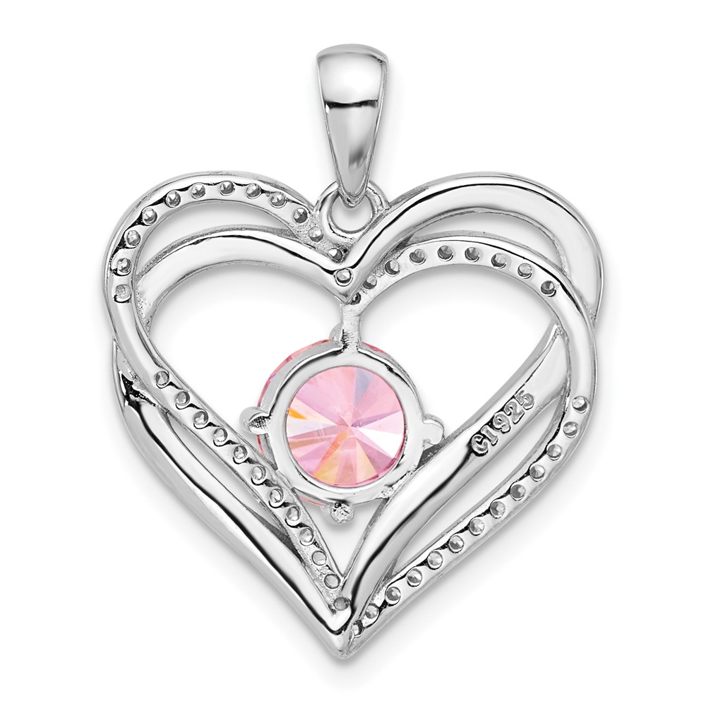 Sterling Silver Rhodium-plated Pink and White CZ Double Heart Pendant (QP5793)