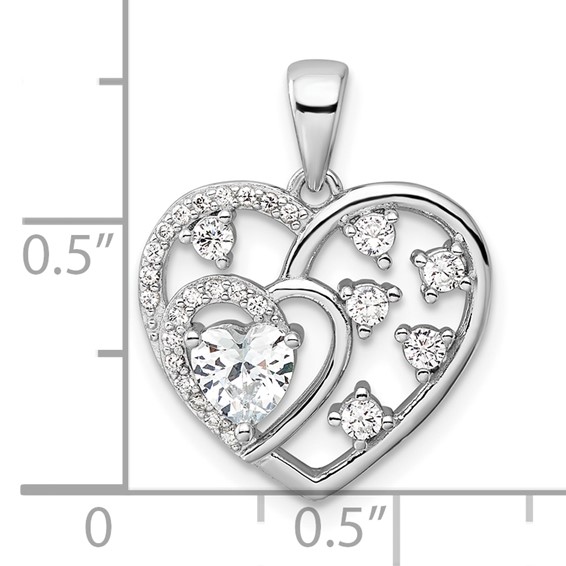Sterling Silver Rhodium-plated CZ Heart Pendant