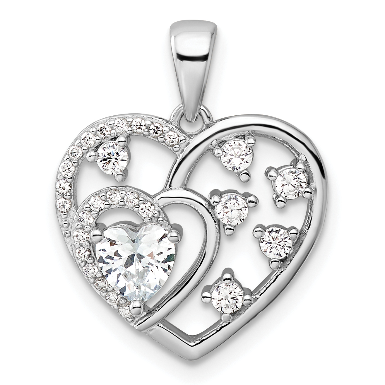 Sterling Silver Rhodium-plated CZ Heart Pendant (QP5794)