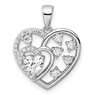 Sterling Silver Rhodium-plated CZ Heart Pendant