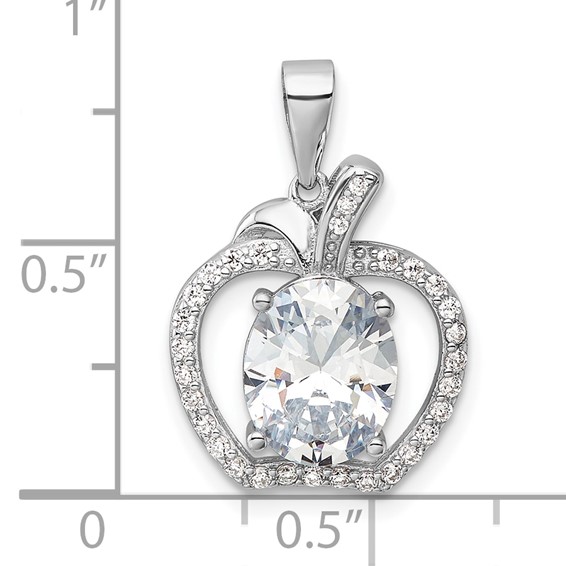 Sterling Silver Rhodium-plated CZ Apple Pendant