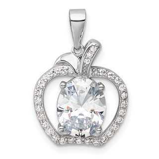 Sterling Silver Rhodium-plated CZ Apple Pendant