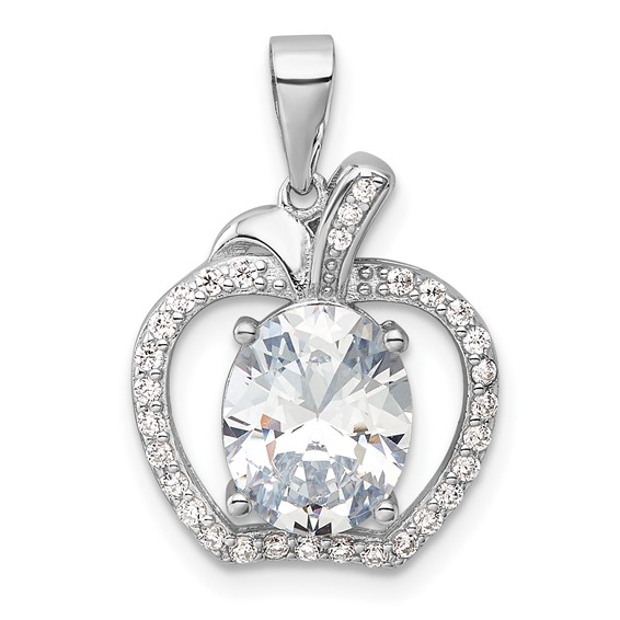 Sterling Silver Rhodium-plated CZ Apple Pendant