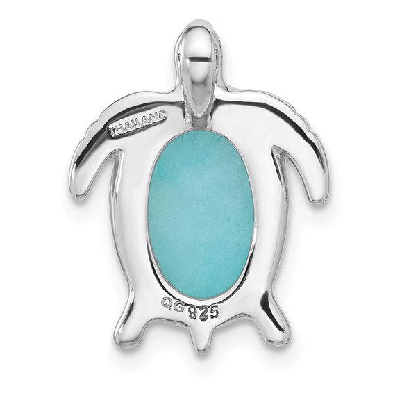 Sterling Silver Rhodium-plated Polished Amazonite Turtle Chain Slide