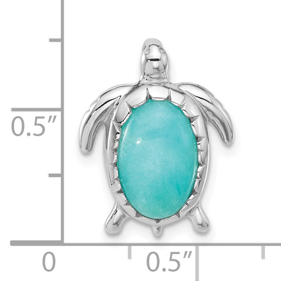 Sterling Silver Rhodium-plated Polished Amazonite Turtle Chain Slide