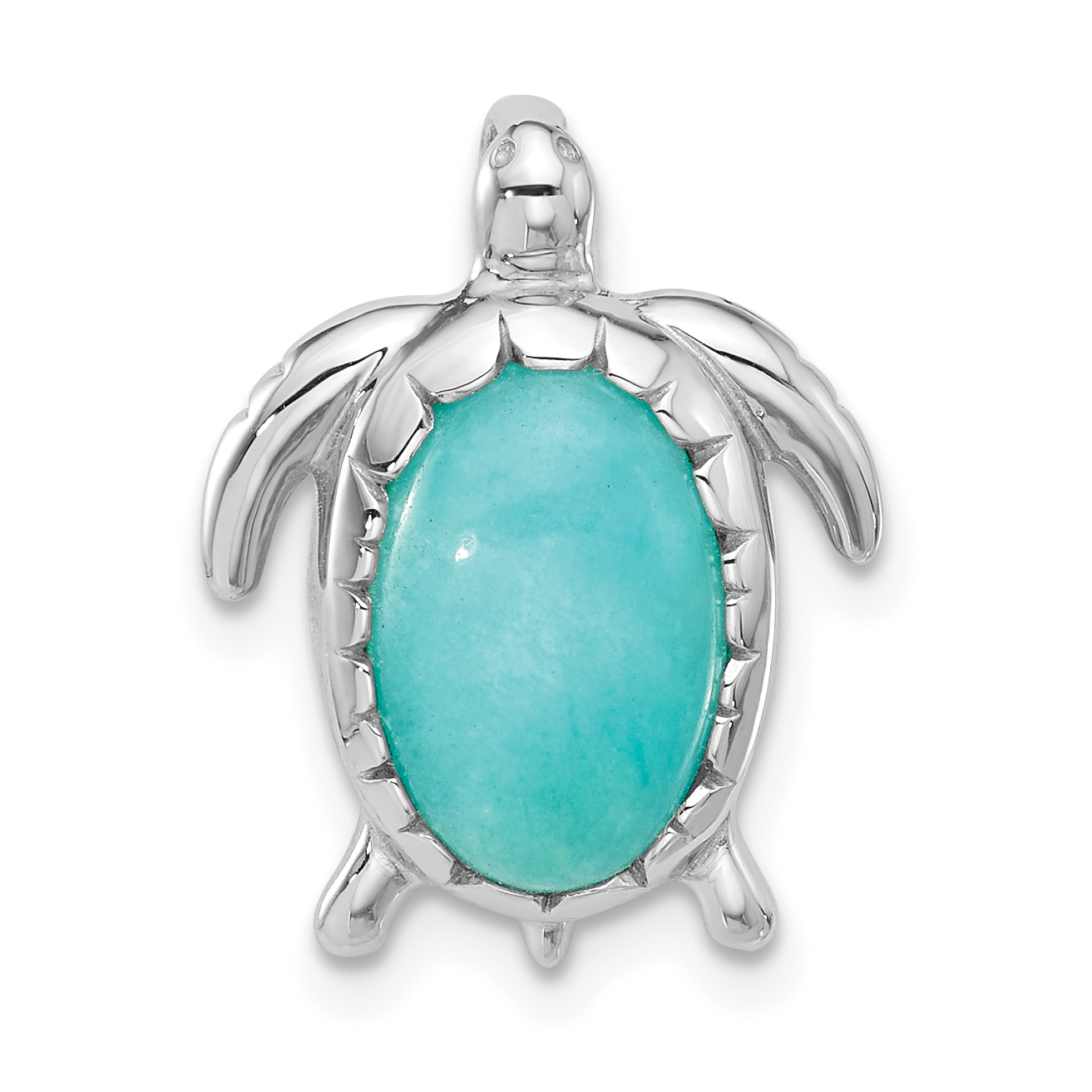 Sterling Silver Rhodium-plated Polished Amazonite Turtle Chain Slide (QP5801)