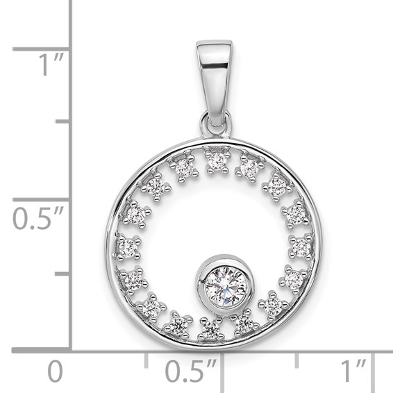 Pure Fire Sterling Silver Rhodium-plated Fancy CZ Circle Pendant