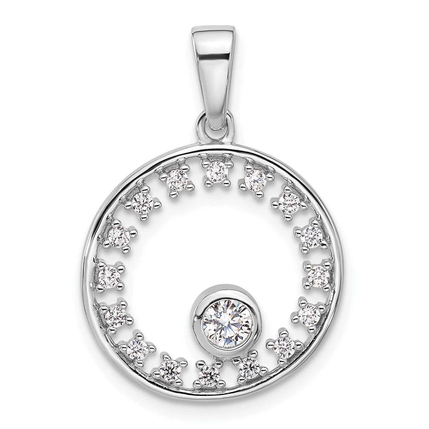 Pure Fire Sterling Silver Rhodium-plated Fancy CZ Circle Pendant (QP5810)