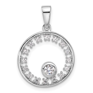Pure Fire Sterling Silver Rhodium-plated Fancy CZ Circle Pendant
