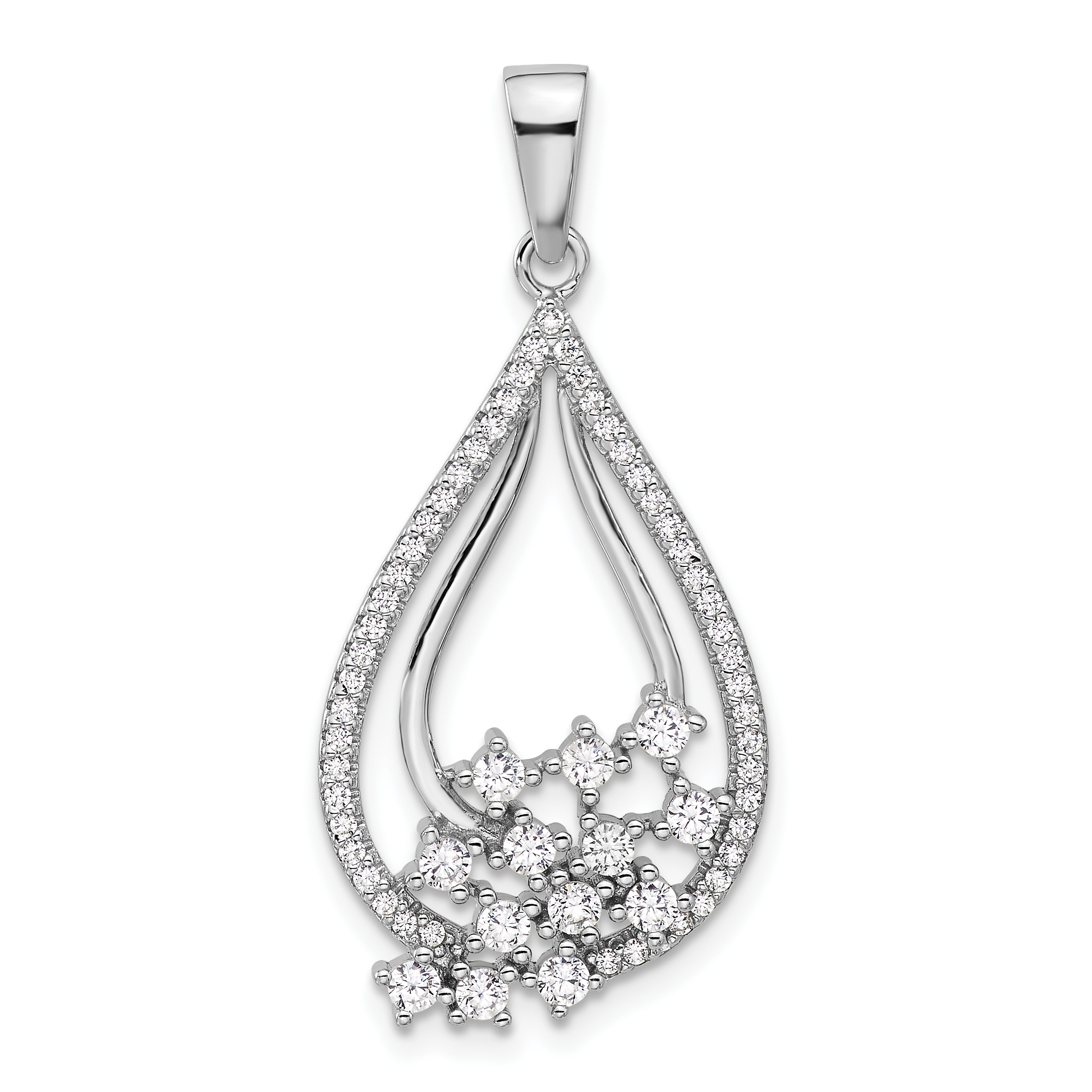 Pure Fire Sterling Silver Rhodium-plated Fancy CZ Drop Pendant (QP5813)