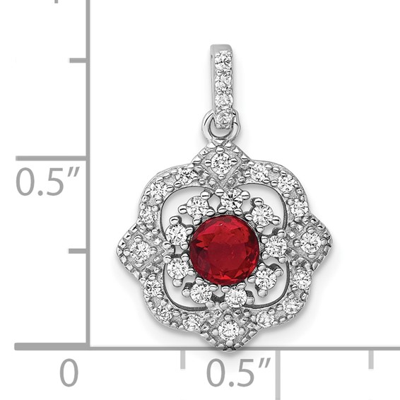Sterling Silver Glass and CZ Fancy Vintage Pendant