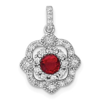 Sterling Silver Glass and CZ Fancy Vintage Pendant