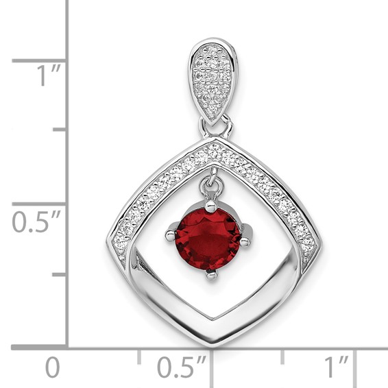 Sterling Silver Glass and CZ Square Pendant