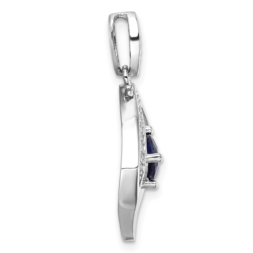 Sterling Silver RH-pltd Blue Glass and Clear CZ Fancy Square Pendant (QP5824)