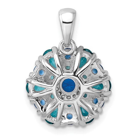 Sterling Silver Rhodium-plated Blue/Green Nano Crystal & CZ Floral Pendant
