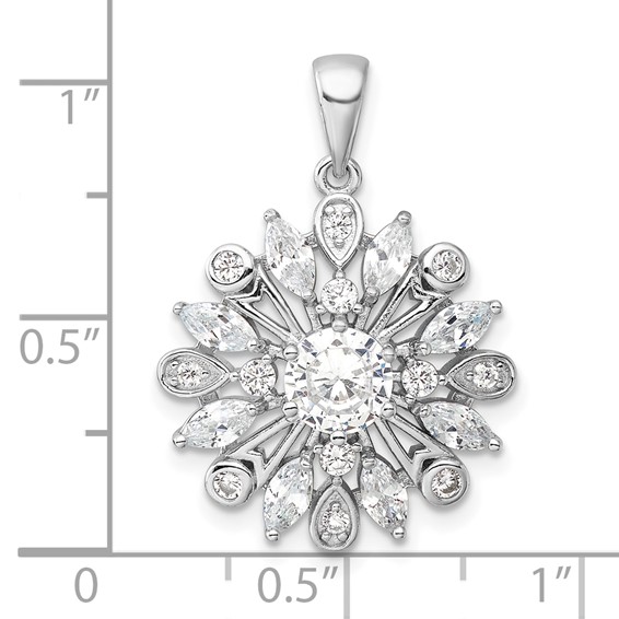 Sterling Silver Rhodium-plated CZ Floral Pendant